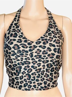 YPB Leopard Print ScultLUX Crop Top V-Neck | Taupe/Black Large
